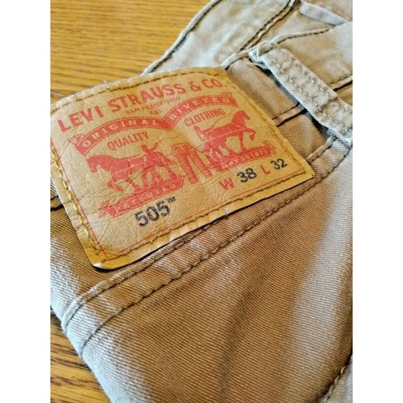 Men's LEVI"S 505 MIDRISE STRAIGHT LEG BROWN DENIM JEANS 38 X 32 - Picture 2 of 4